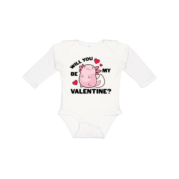 Inktastic Axolotl Will You Be My Valentine with Red Hearts Boys or Girls Long Sleeve Baby Bodysuit