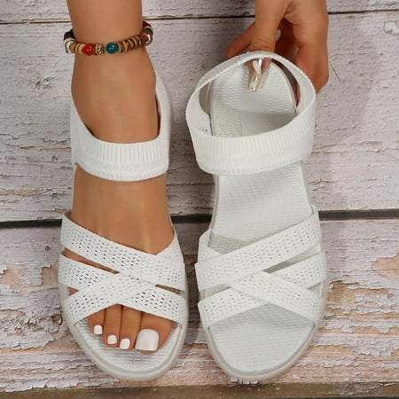 

YOUSNH Sandals for Women Summer Breathable Flat Roman Sandals Loose Elastic Large Size Women s Shoes Mother s Shoes Shoes Woman 2024 Trend White 8(40)
