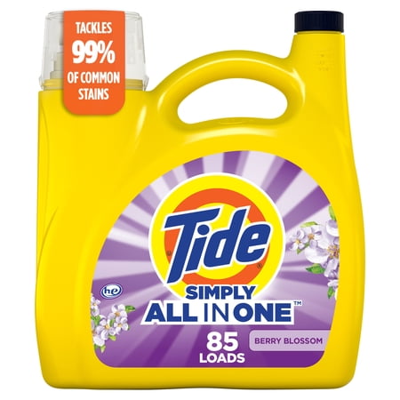 Tide Simply Liquid Laundry Detergent, Clean & Fresh, Berry Blossom Scent, 85 Loads, 107 fl oz