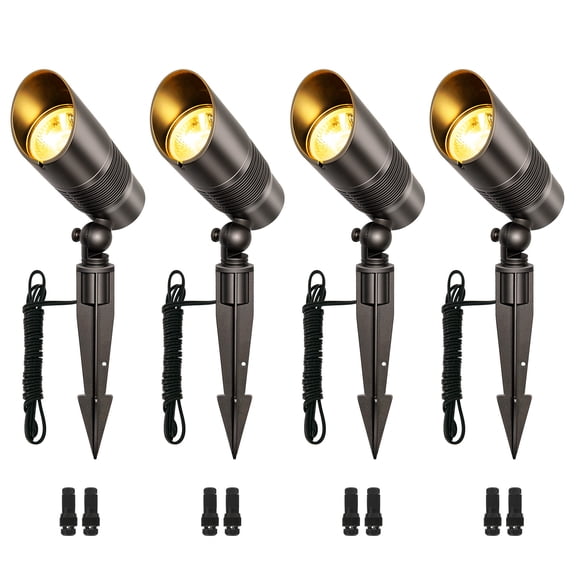 MW Lighting 4-Pack Low Voltage Spot Lights, 2700K-5000K Adjustable, 7W, 580LM, IP65 Waterproof, CRI 90 , 12-24V AC/DC, Outdoor Landscape Light for Garden, Yard, Path, Bronze, ETL Listed