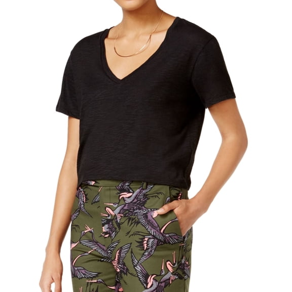 Rachel Roy Womens V-Neck Basic T-Shirt, Black, Medium