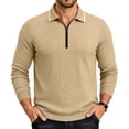 thumbnail image 2 of TOUMENY Men Sweater Zip Collared Long Sleeve Basic Slim Tops Fall Winter Solid Casual Knit Pullover Khaki M, 2 of 7