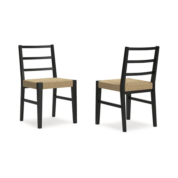 Signature Design by Ashley Isanti Rattan Dining Chair with Matte Black Solid Wood Frame, Set of 2, Light Brown