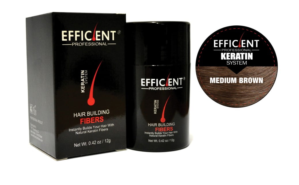 EFFICIENT Keratin Hair Building Fibers, Hair Loss Concealer Net Wt. 12gm / 0.42 oz (Medium Brown)