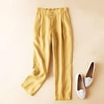 thumbnail image 2 of Summer Linen Cotton Pants for Women 2026 Casual Wide Leg Straight Elastic Waist Ankle Cropped Trousers with Pockets, 2 of 5