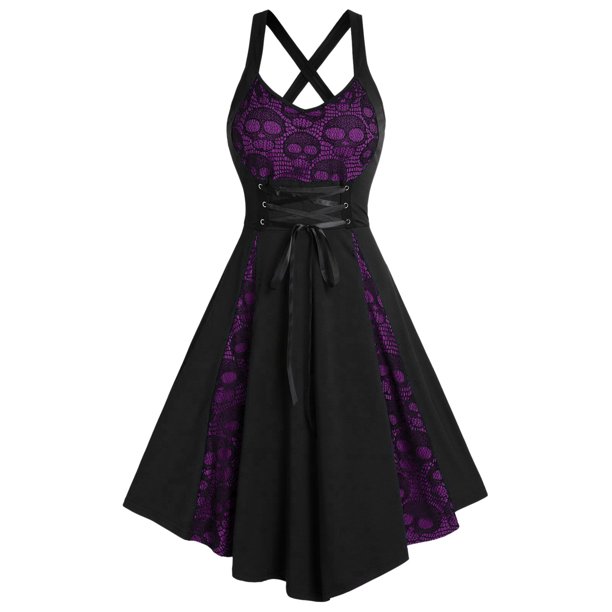 Moda Casual con cuello en V vestido de retazos de encaje sin mangas Camis mujeres vestido de mujer vestidos Pompotops ghjkhdj9735