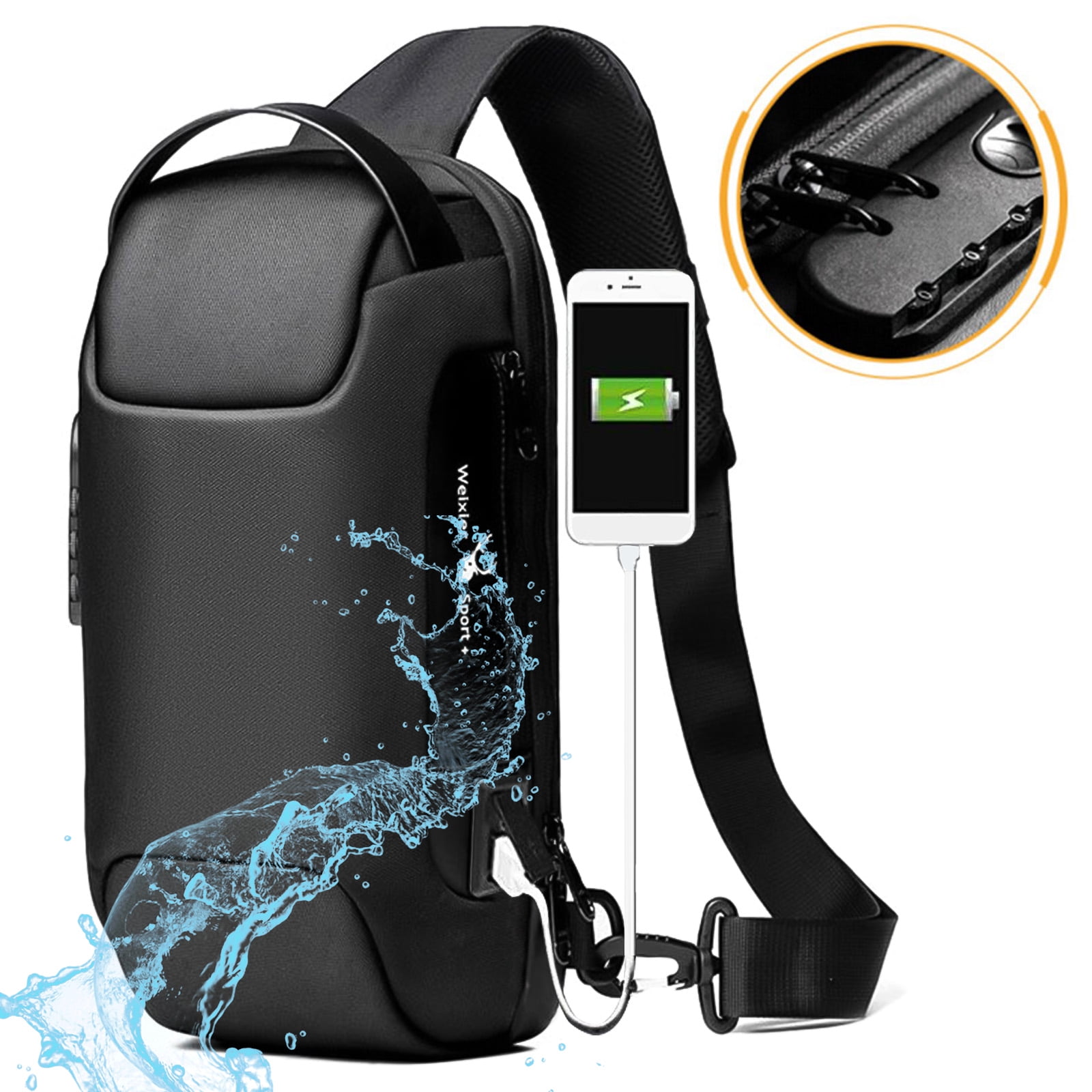 Men's Usb Chest Bag Anti Theft Sports Sling Bag With Usb Charging ...
