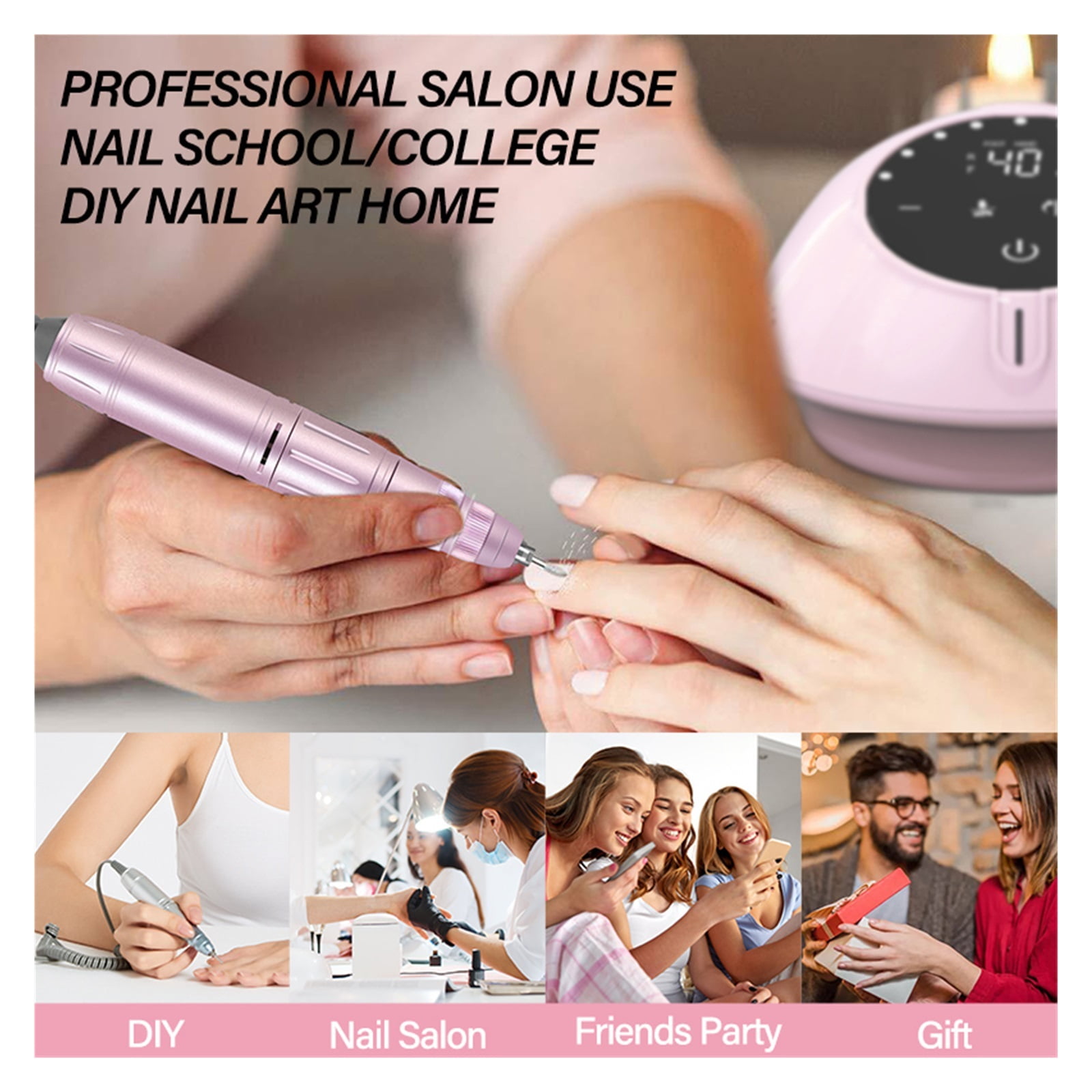 40000RPM Electric Nail Drill Manicure Machine, Acrylic Gel Polish Nails Sander, Pause Mode Professional Nail Art Salon Equipment ,Low Noise