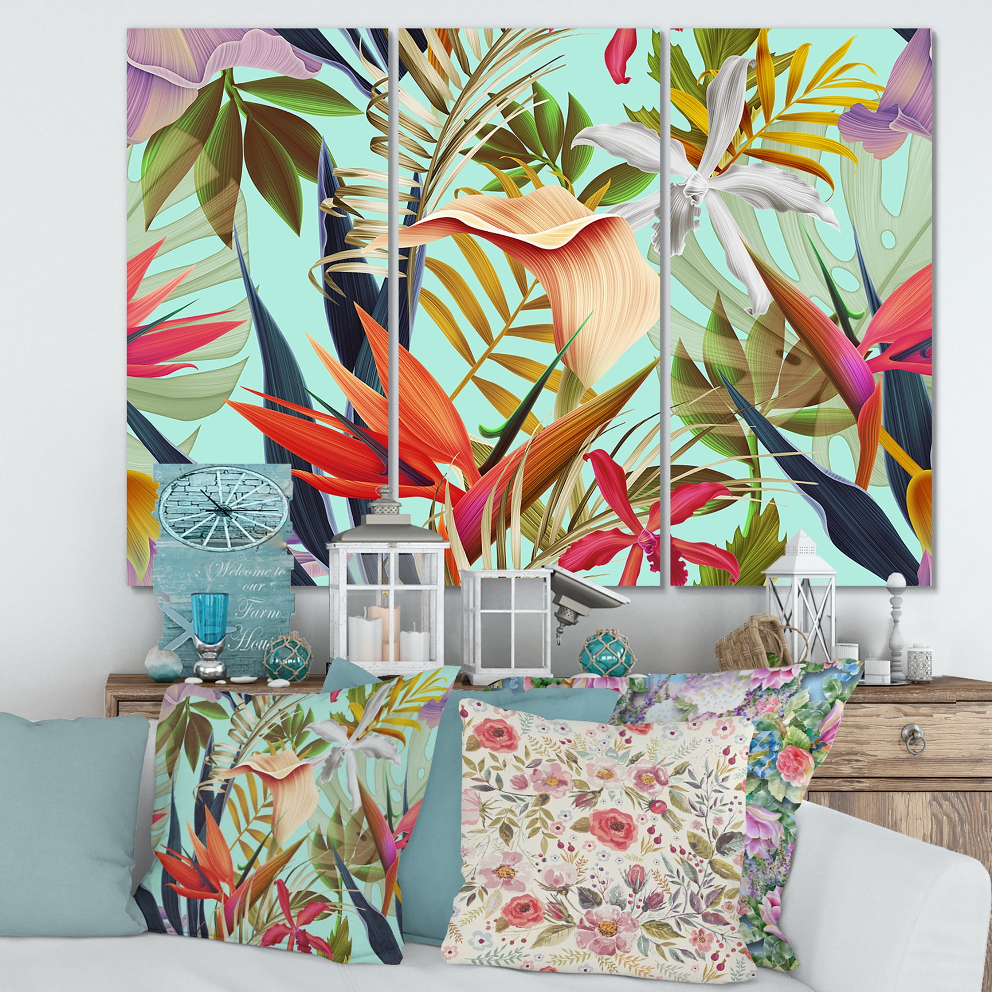 Designart ' VIntage Tropical Flowers II ' Tropical Canvas Wall Art Print