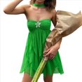 thumbnail image 1 of Vestido Mini Ajustado con Volantes, Estampado, Sin Mangas y Espalda Descubierta para Mujer. Verde M, 1 of 10
