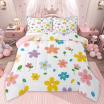 Castle Fairy Cartoon Flower Queen Comforter Set,Kawaii Cute Blossom Bedding Comforter Set