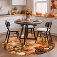 thumbnail image 4 of Thanksgiving Fall Round Area Rug 5 FT,Non Slip Bedroom Area Rug,Rustic Orange Pumpkin Maple Leaves Forest Washable Soft Circular Carpet Floor Mat for Kitchen Dining Room Foyer Balcony Dorm, 4 of 9