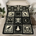 thumbnail image 2 of Manfei Spooky Skull Ghost Queen Sheet Sets,Gothic Theme Flat Sheet,Geometric Patchwork Plaid Queen Fitted Sheet,Ultra Soft Bedroom Decoration,4-Piece, 2 of 7