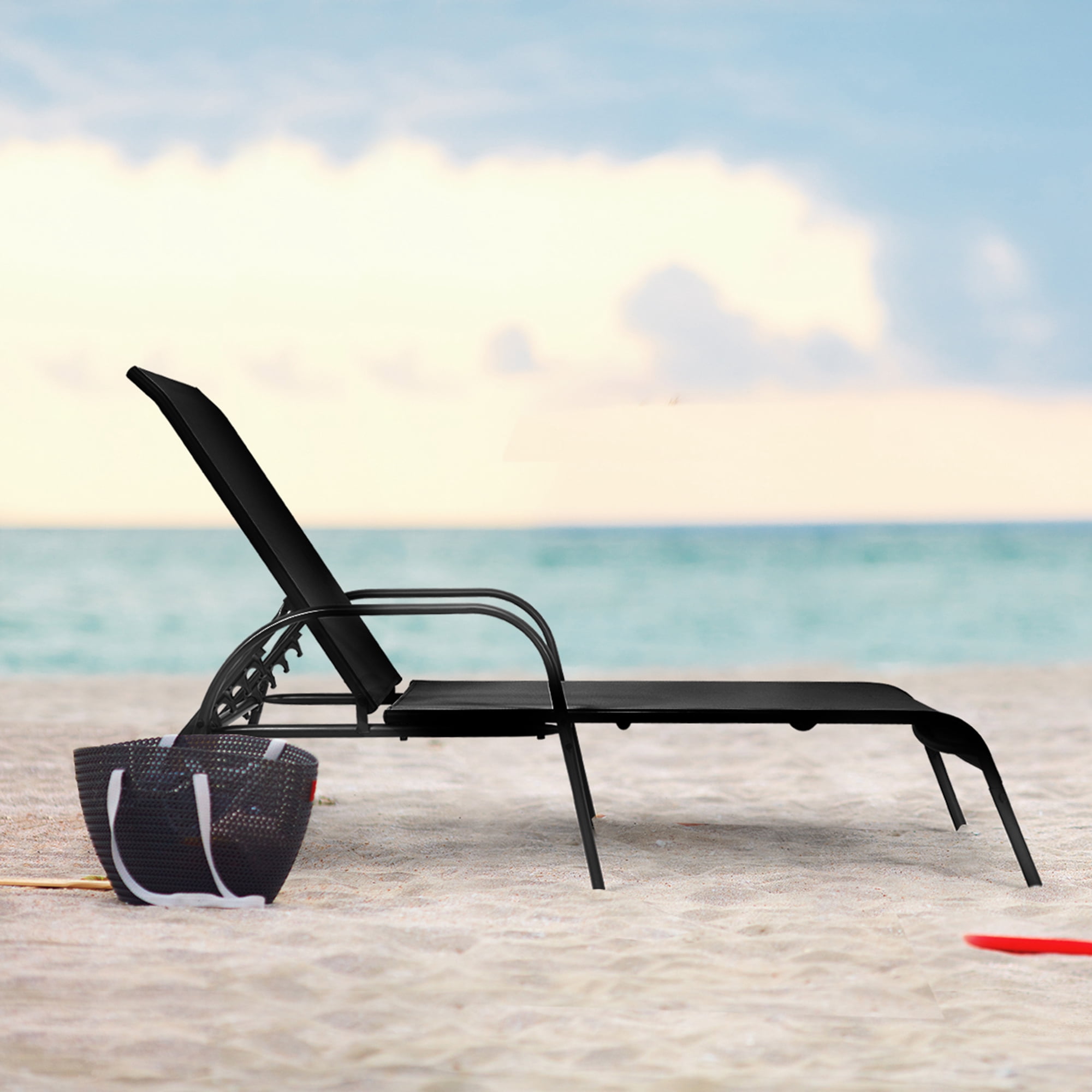Gymax Reclining Fabric Outdoor Chaise Lounge - Set of 2, Black