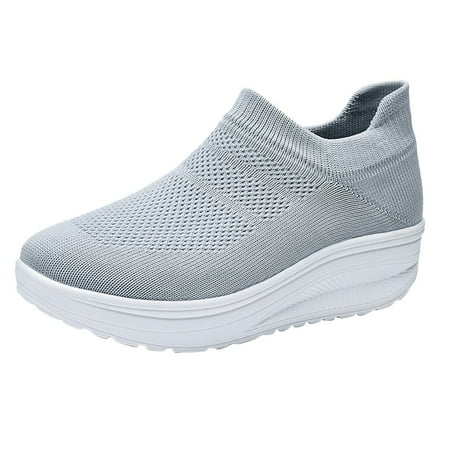 

nsendm Female Fashion Sneakers Adult Sneaker Sandals for Women Sports Shoes Thick soled Shoes Lightweight Rocking Casual Mesh Sneaker for Women Grey 8