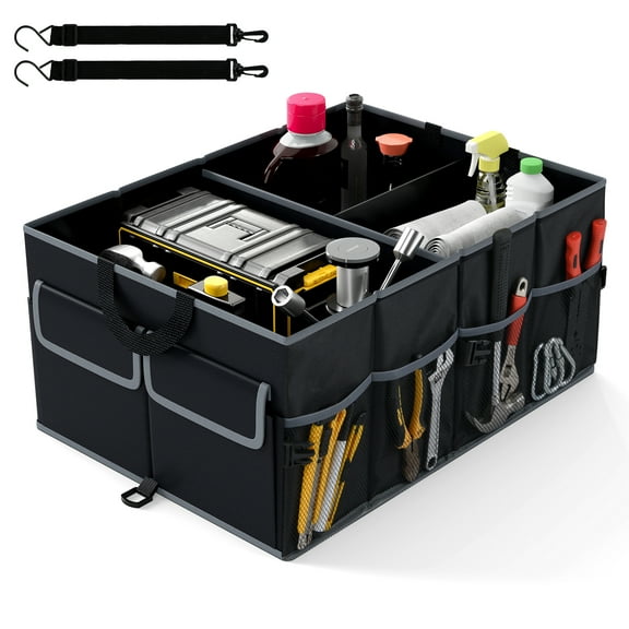 Gymax Car Trunk Organizer 13 Gallon Collapsible Cargo Storage Box w/ Removable Divider