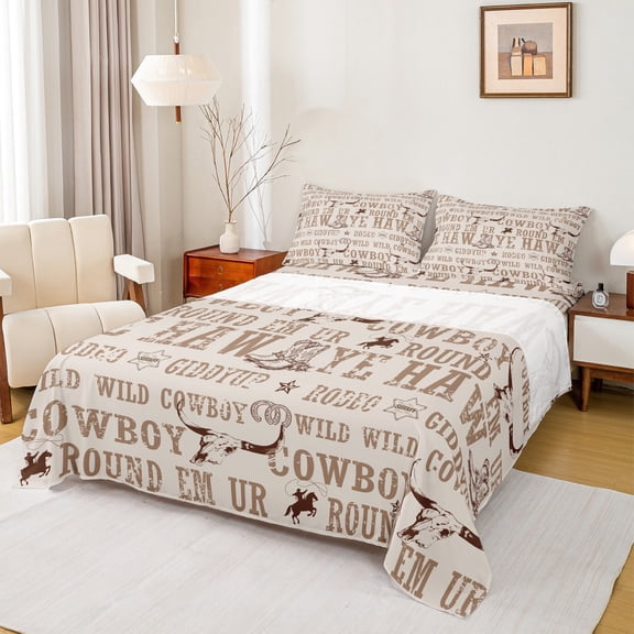 jejeloiu Rustic Bull Skull Twin Sheet Sets,Western Cowboy Tribal Twin Fitted Sheet,Country Farmhouse Lodge Flat Sheet For Boys,Luxury Bedroom Decor,3 Pieces