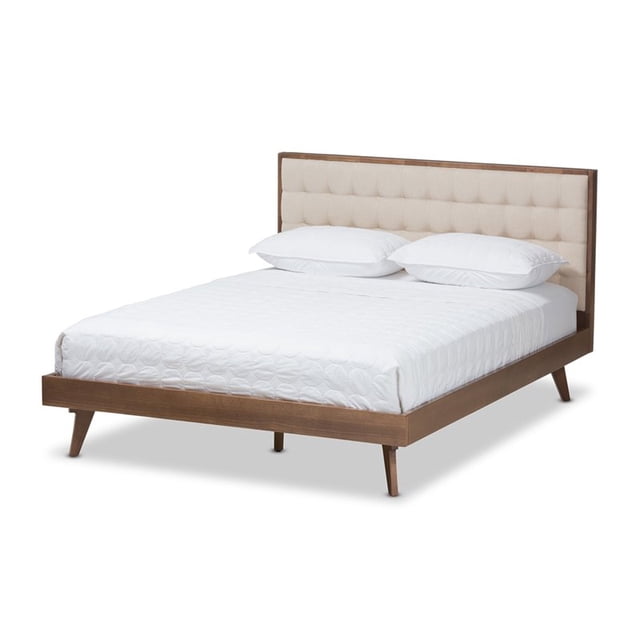 Baxton Studio Soloman Touffeté Lit Grand Plate-Forme en Beige et Noyer