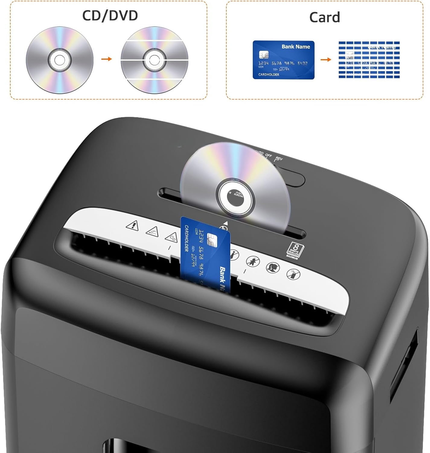 High Security Micro-Cut 8 Sheet Paper and Credit Card Shredder with Easy-Empty Bin, P-4 Level, Black
