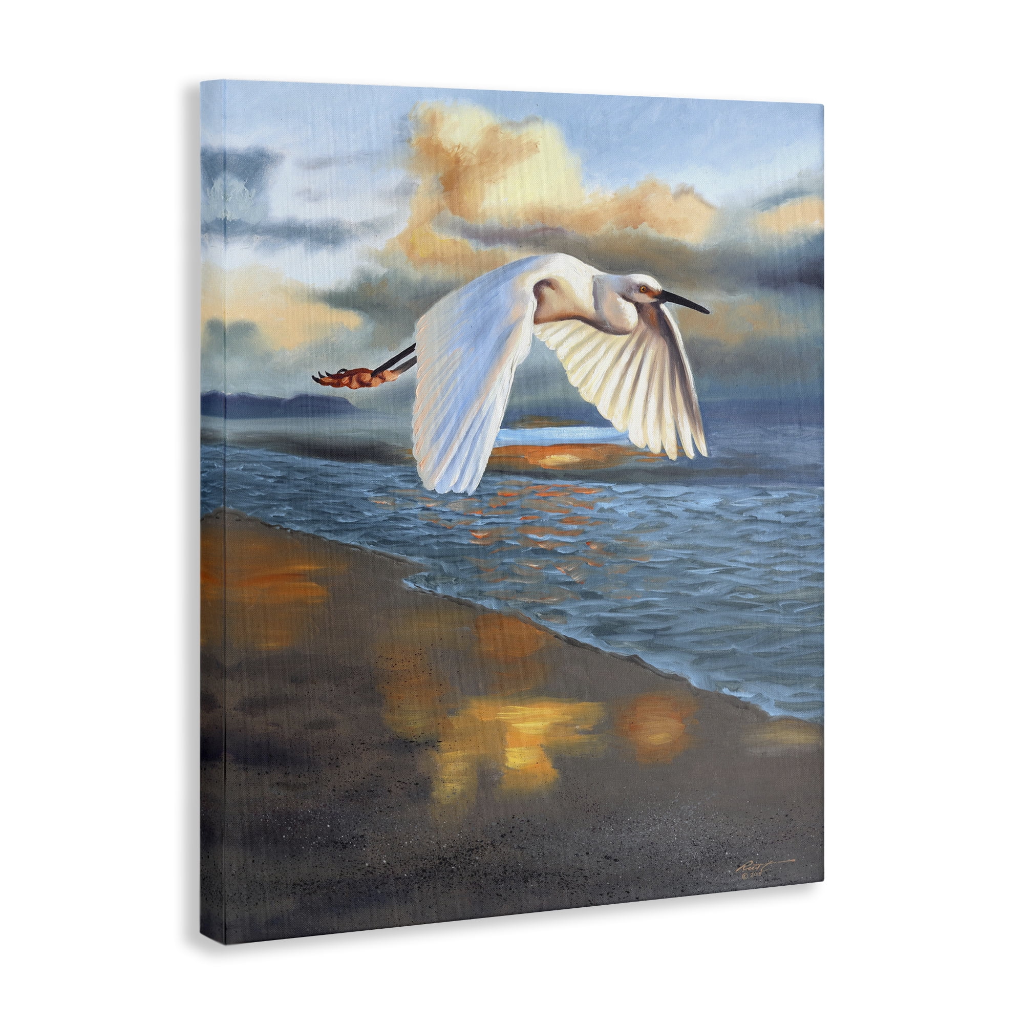 Stupell Industries Egret Wingspan over Beach Landscape Painting Gallery Wrapped Canvas Art Print Wall Art, 16 x 20