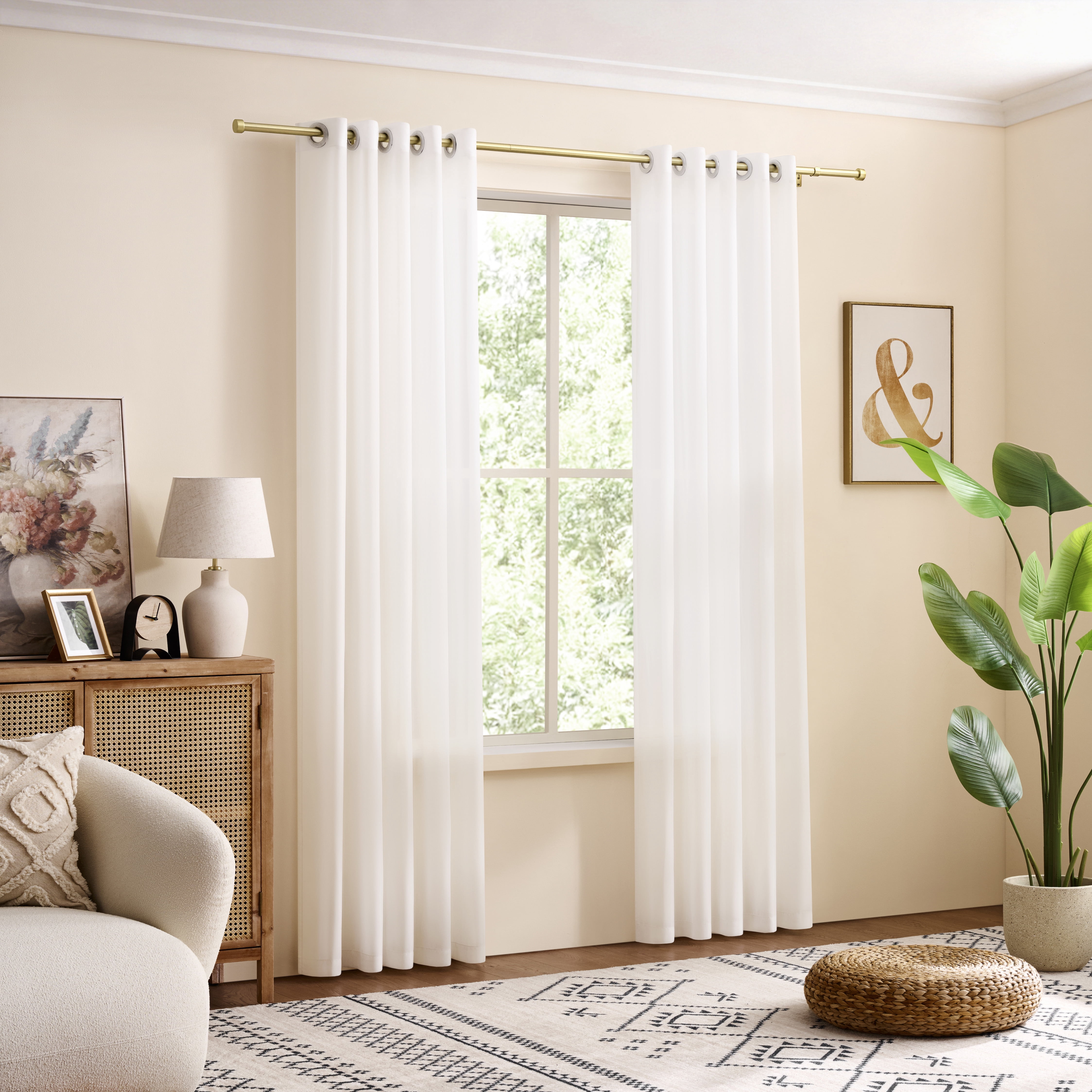 Muuphra Modern 1" Matte Gold End Cap Adjustable Single Curtain Rods,30"-60"