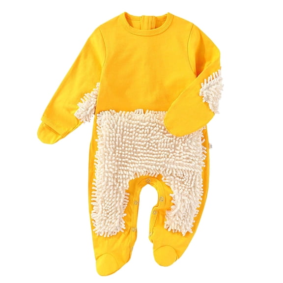 CAIVO Baby O-Neck Bodysuit Mop Crawling Floor Cleaning Pretend Play Onesie Relaxed Fit Child Solid Color One-Pieces