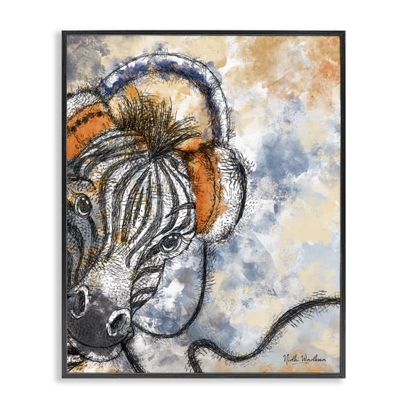 Stupell Industries Modern Zebra with Headphones Black Framed Giclee Art, 11 x 14, by Nidhi Wadhwa