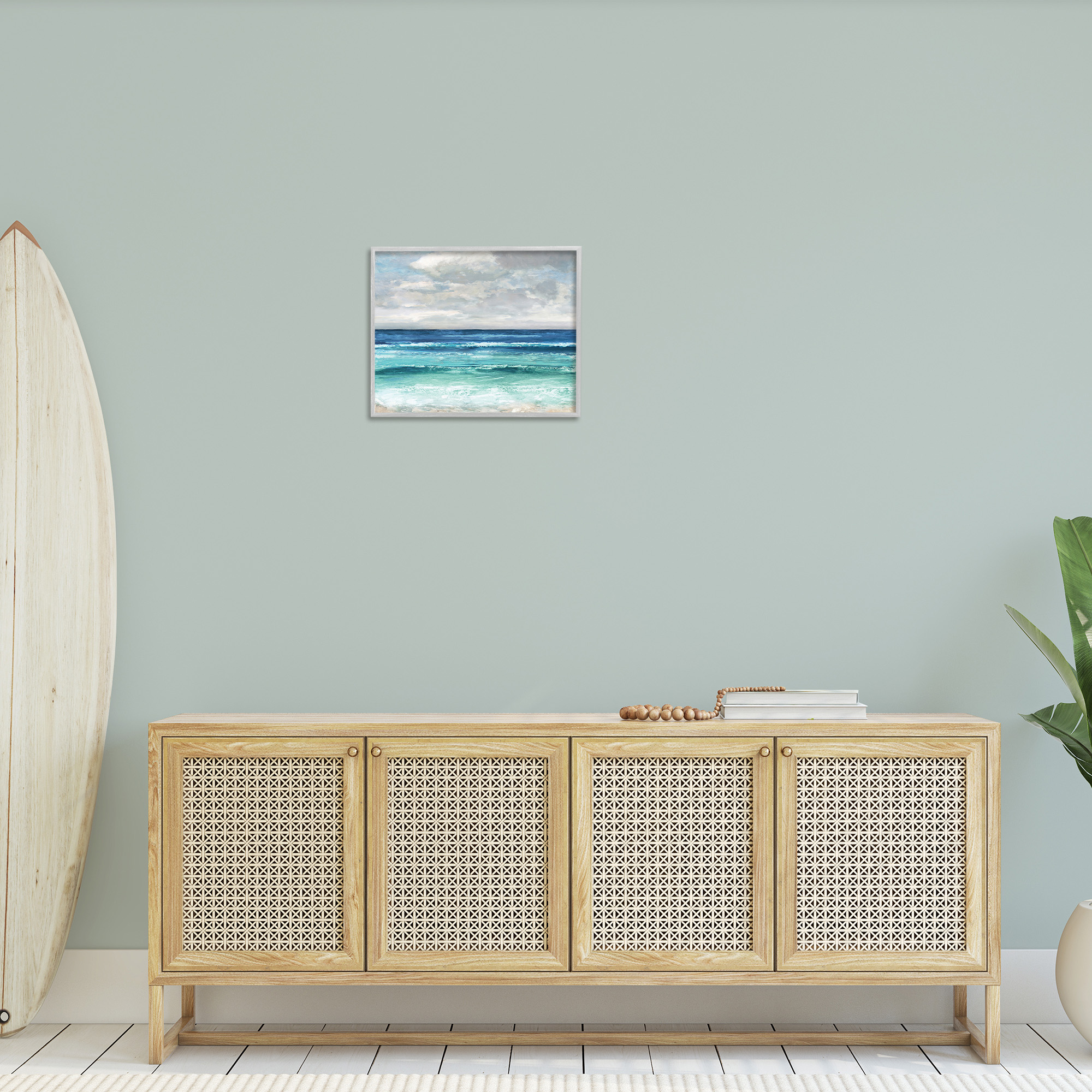 Stupell Industries Abstract Beach Clouds Landscape Painting Gray Framed Art Print Wall Art, 20 x 16