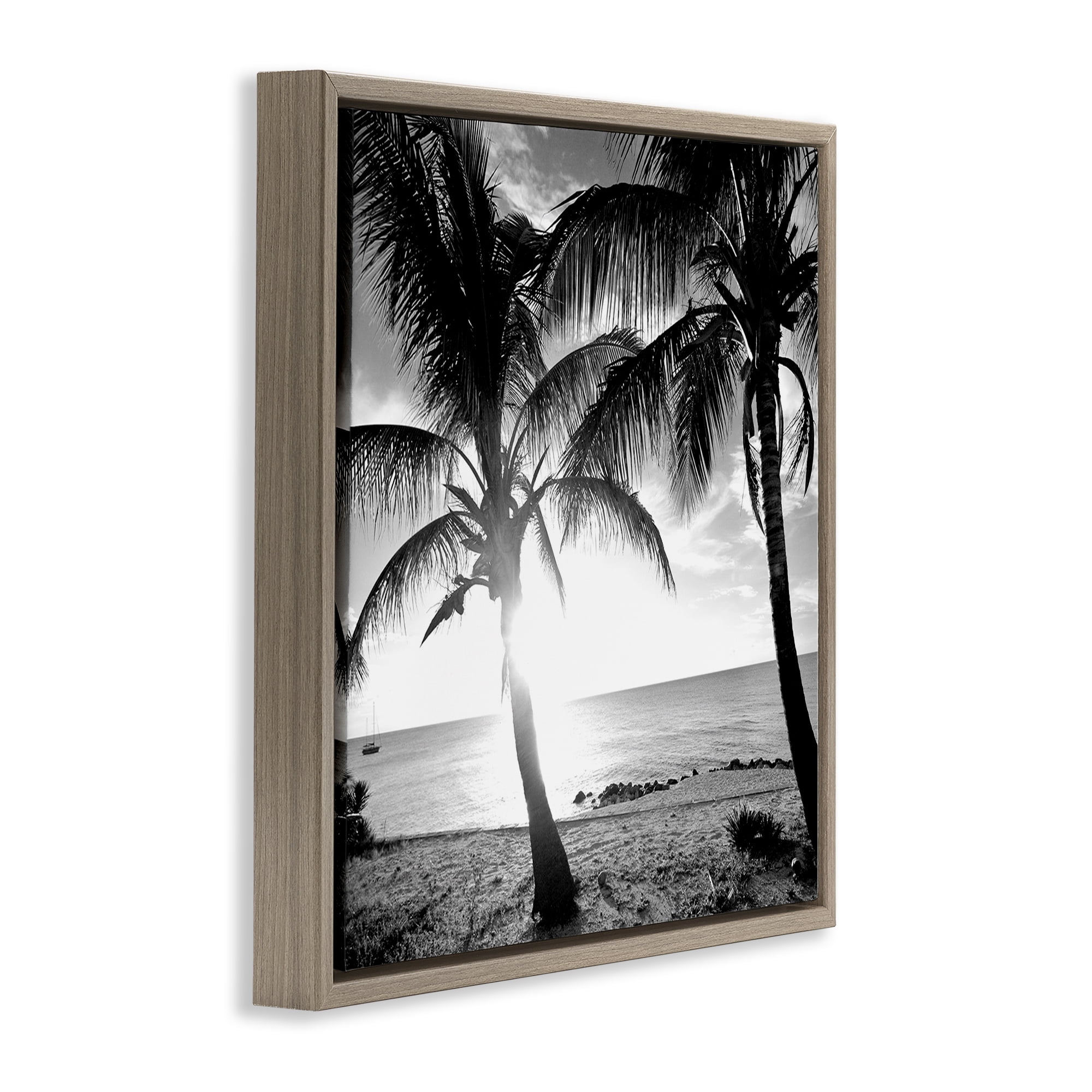 Stupell Industries Sunlit Palm Silhouettes Coastal Photography Brown Floater Framed Canvas Art Print Wall Art, 25 x 25