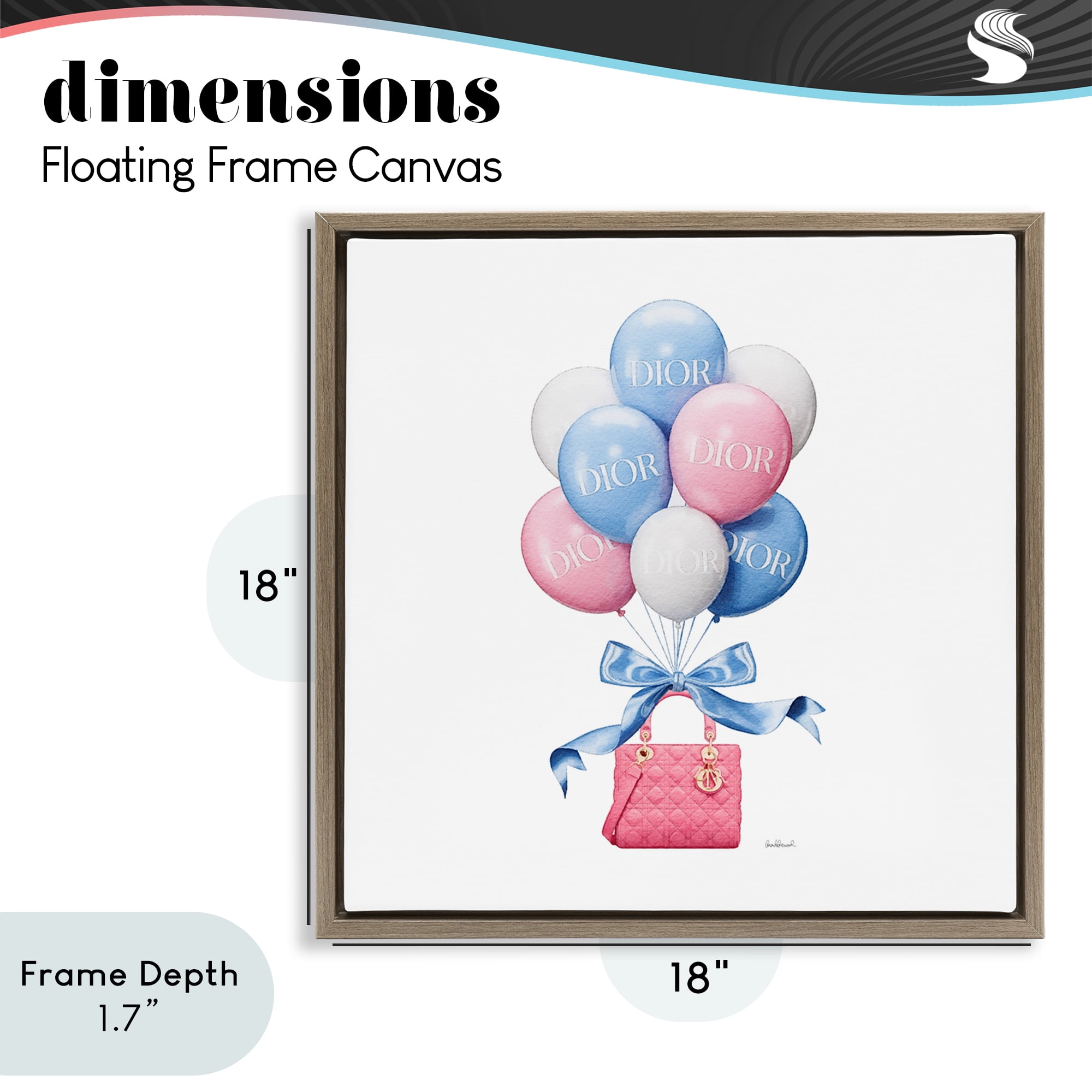 Stupell Industries Pink & Blue Handbag Balloons Brown Framed Floater Canvas Wall Art, design by Amanda Greenwood