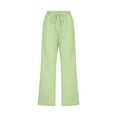 thumbnail image 4 of Lroveb Capri Pants for Women Plus Size, Womens Drawstring Summer Linen Pants, High Waisted Wide Leg Pants Elastic Cropped Lounge Trousers With Pockets Mint Green, 4 of 5