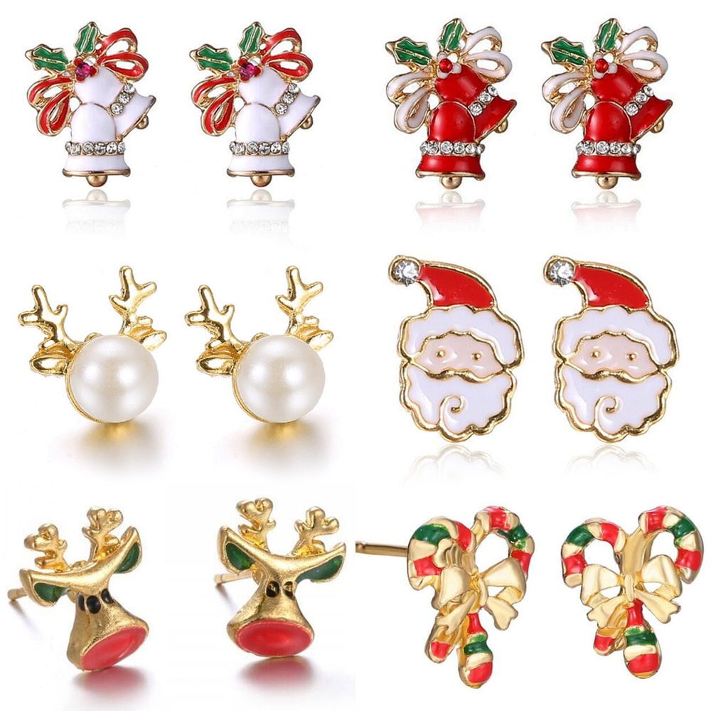 6 Paires De Boucles D'oreilles De Noël Pour Femmes - Pendantes Sapin, Boule, Flocon En Alliage - Cadeau Fêtes