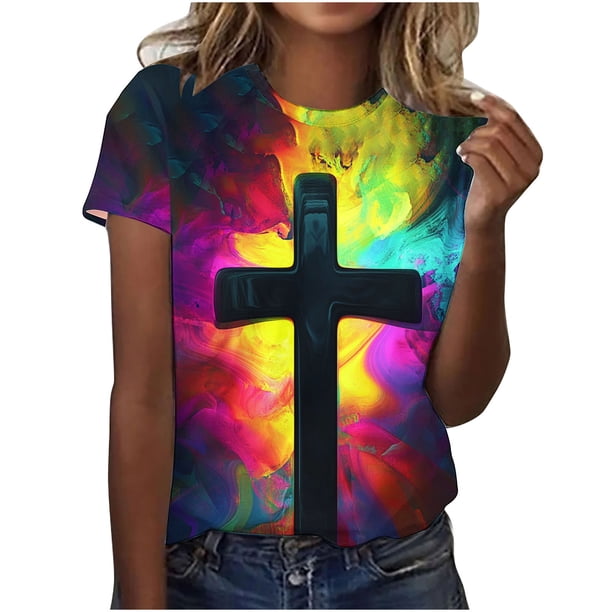 Tops de Ajuste Suelto para las Mujeres Sudadera Casual Impresa Manga Corta Cuello Redondo Superior, Poliéster