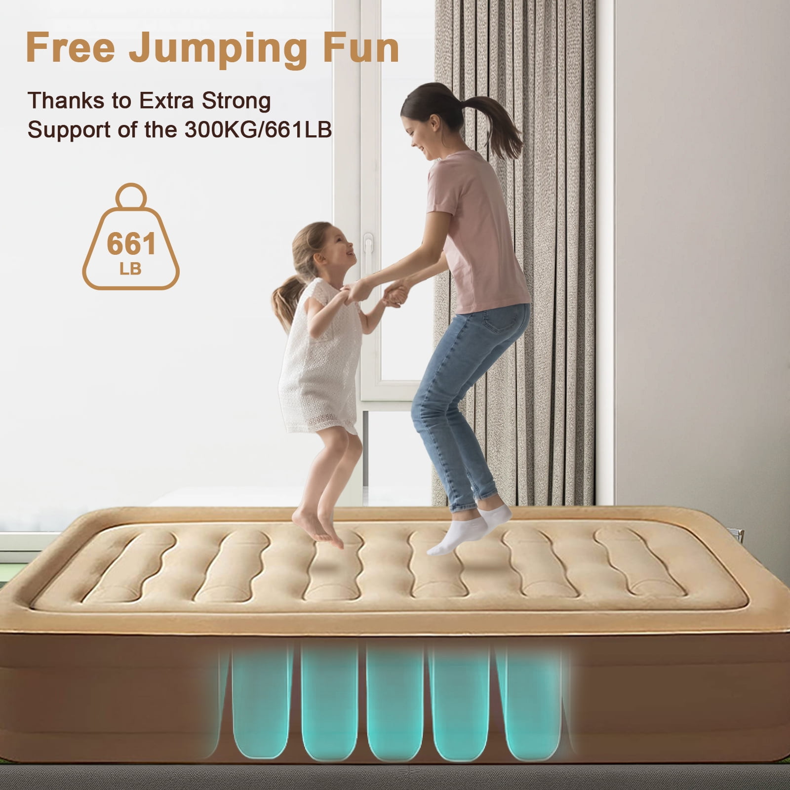 AJONALAA 18in Queen Air Mattress with Headboard, Inflatable Mattress Airbed for Camping