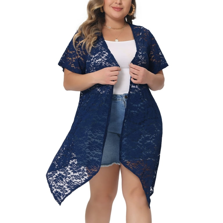 Unique Bargains Women Plus Size Cardigan Blue