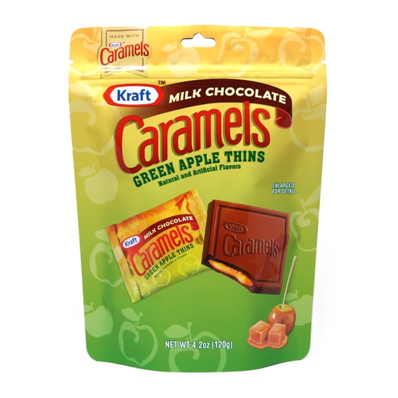 KRAFT CARAMELS Green Apple Thins Caramel Candy, Individually Wrapped, 4.2 oz Bag