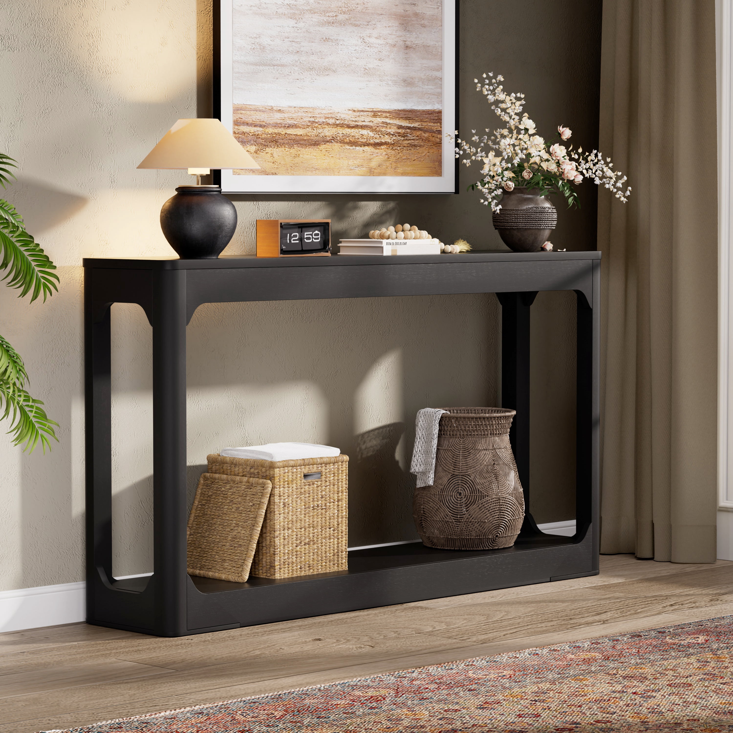 55.1 Inch Curved-Leg Storage Table, Ideal For Entryways, Slim Wooden Side Table That Can Be Placed Behind A Sofa, Perfect For Entryways, Hallways, And Doorways