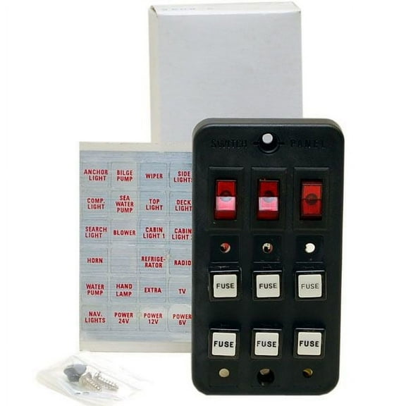 Whitecap Boat Switch Panel S-8098 | 3 Gang 5 1/2 Inch Black Plastic