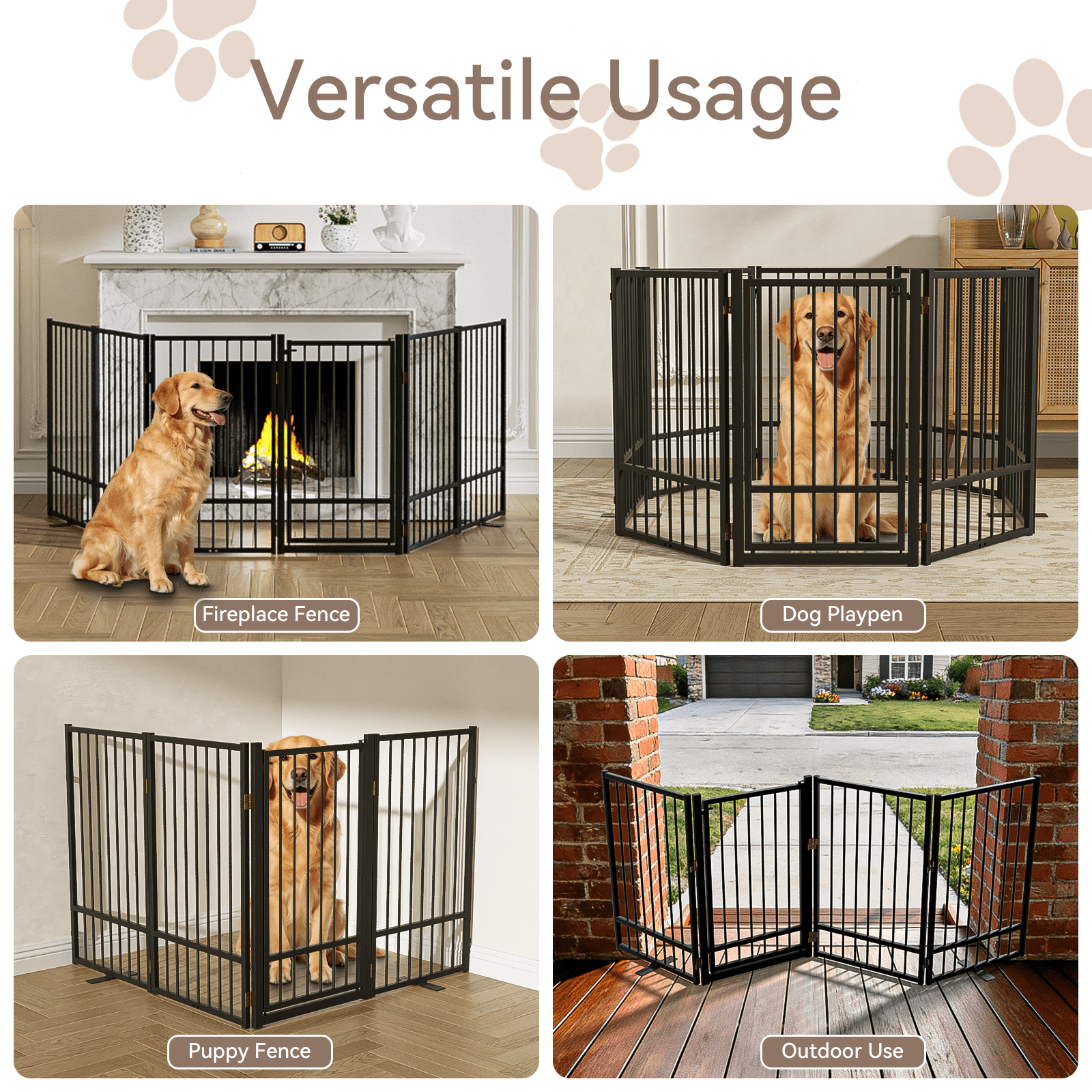 32''Height Full Matel Freestanding Dog Gate with Door, 4 Panels Extra Wide Free Standing Tall Dog Gates for Doorways,House,Stairs,Porch,Deck,Yard