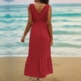 thumbnail image 5 of Wycnly Summer Dresses for Women Summer Dresses for Women 2025 Beach Boho Empire Waist Flowy Ruffle Swing Strap Long Dresses Girls Casual Solid V-Neck Short Sleeve Maxi Dress, 5 of 7