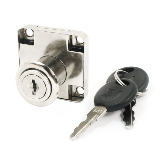 Home Cabinet Display Case Door Metal Drawer Lock Silver Tone + 2 Keys