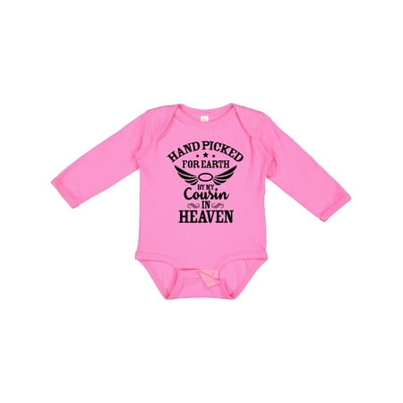 

Inktastic Handpicked for Earth by My Cousin in Heaven with Angel Wings Gift Baby Boy or Baby Girl Long Sleeve Bodysuit