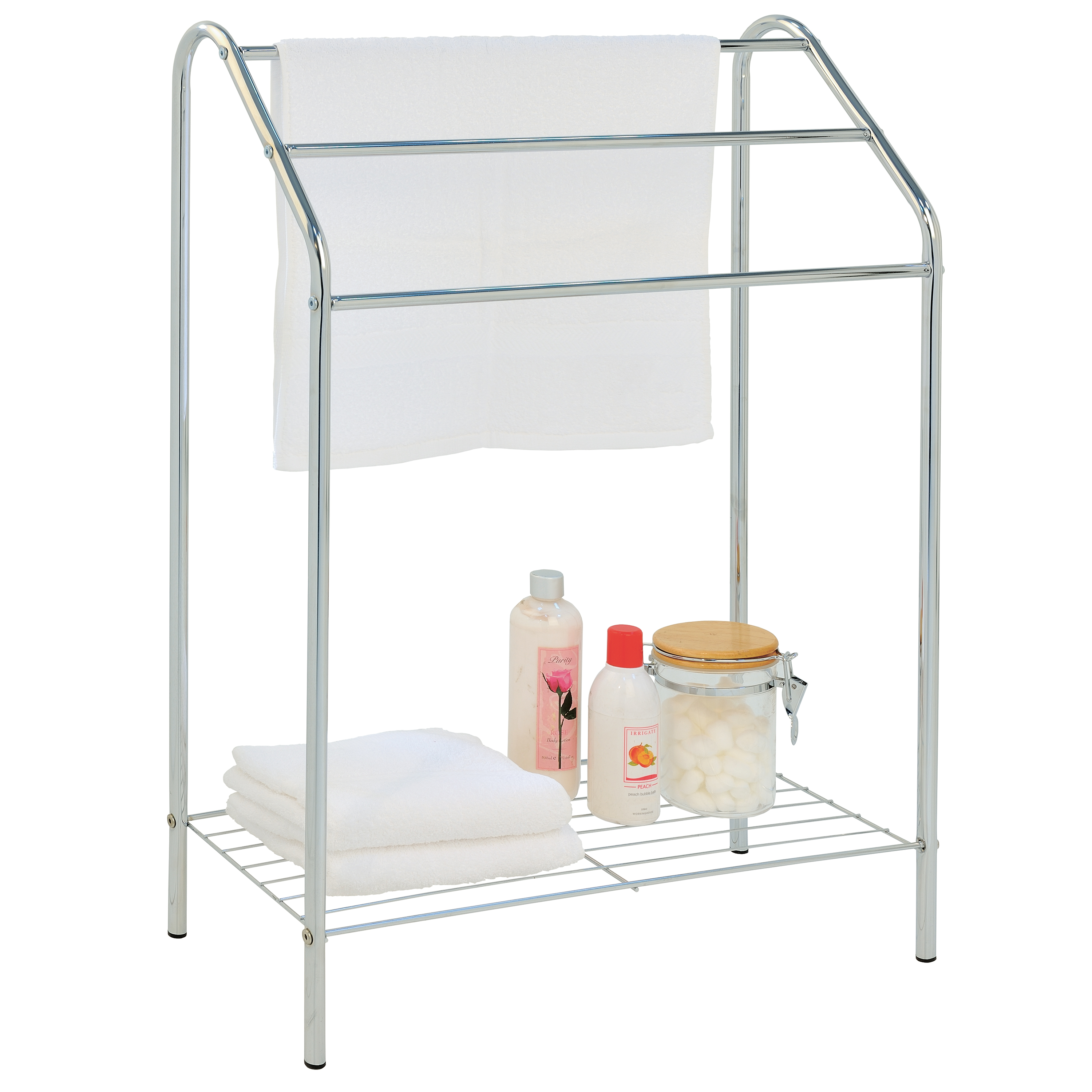 MyGift Freestanding 3 Tier Metal Towel Rack, Chrome Bathroom Towel Bar