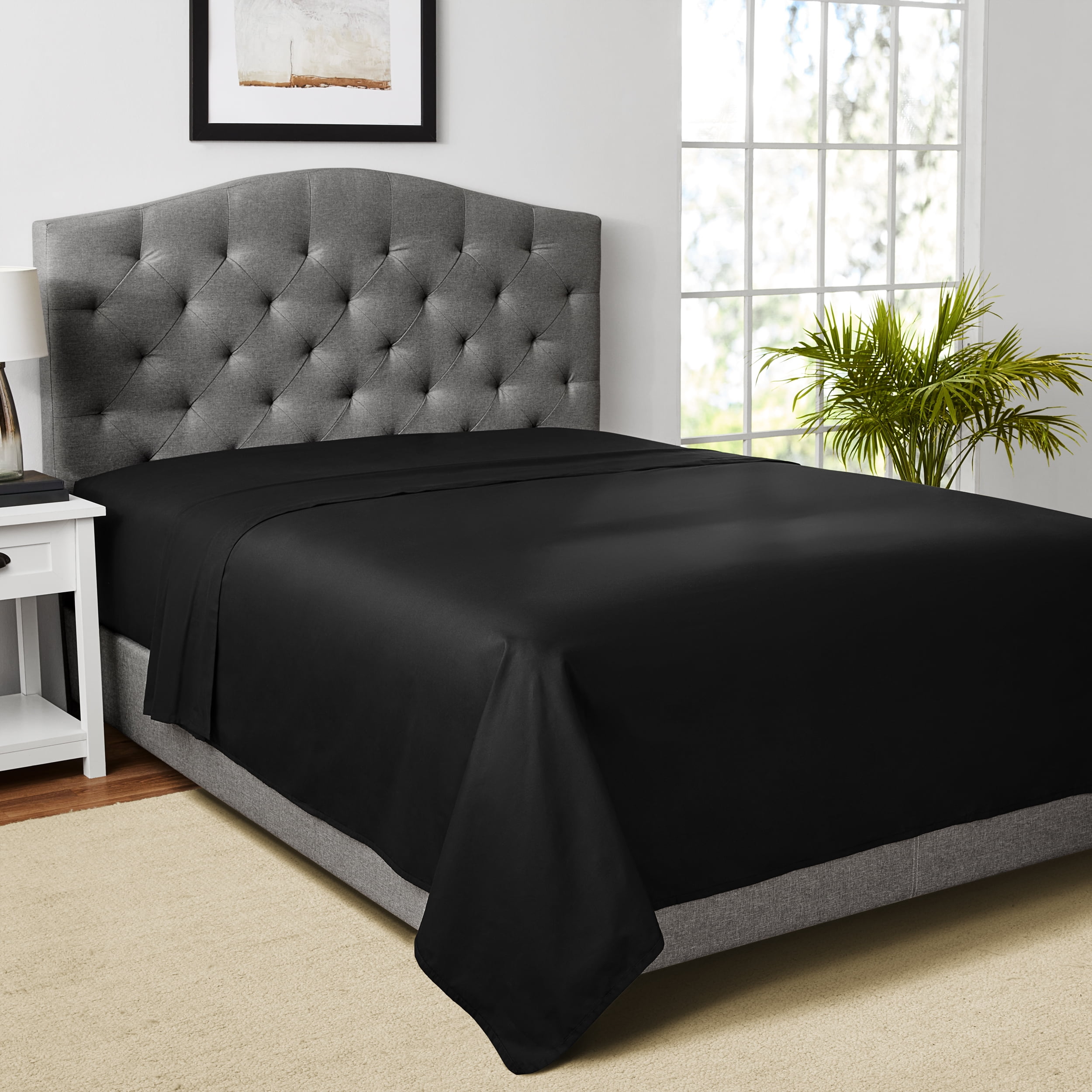 Mainstays 300 Thread Count Solid Rich Black CVC Cotton Blend Flat Sheet, King, Adult/Teen