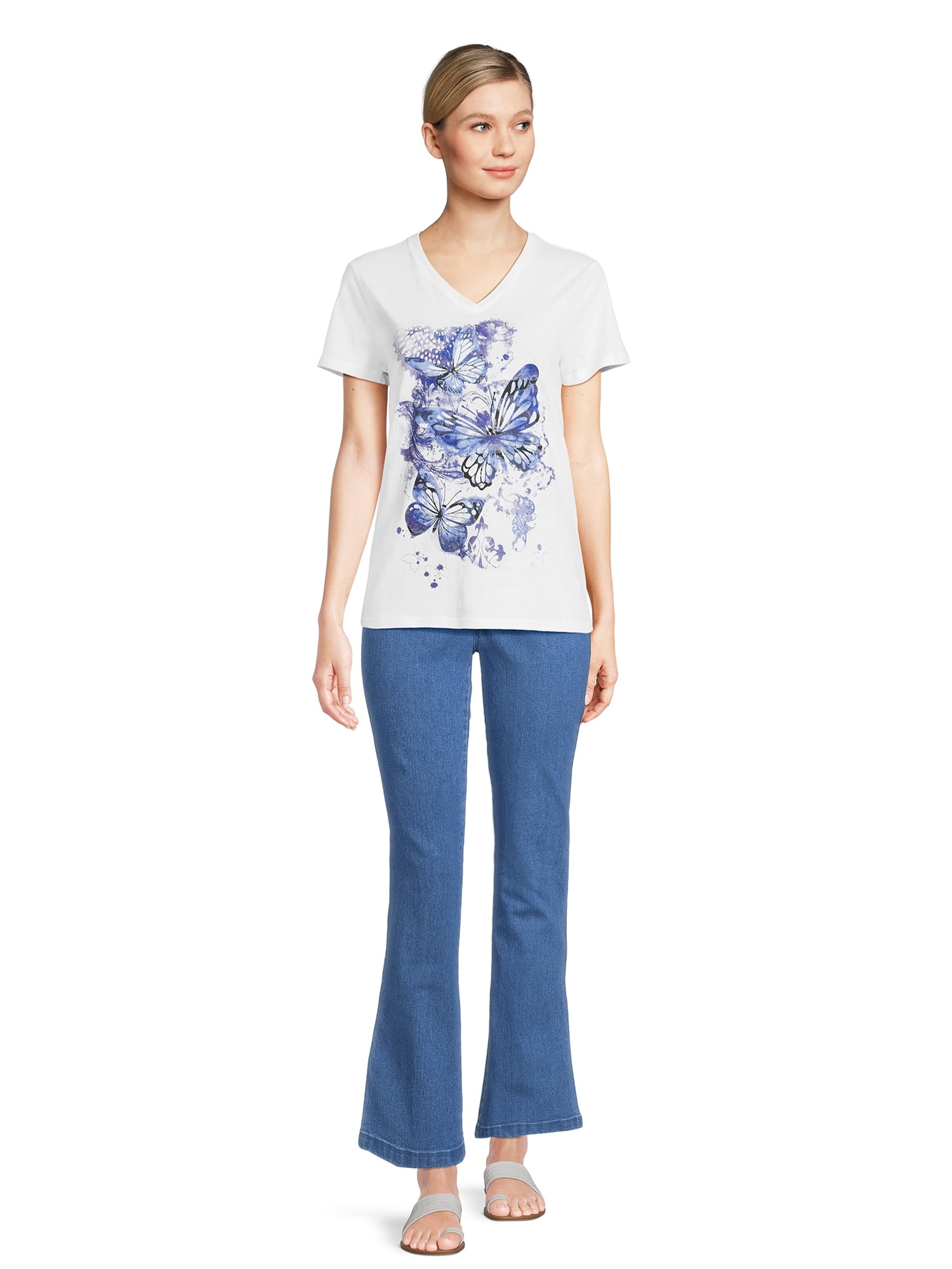 RealSize Women's V-Neck Graphic Tee with Short Sleeves, Sizes XS-3XL