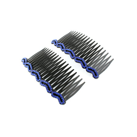 Women Heart Shap Rhinestone Hair Comb Clip Slide Hairclip Royal Blue 2pcs