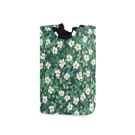 Yayeee Freestanding Laundry Hamper with Handle Collapsible Large Storage Basket for Clothes, Small White Flowers