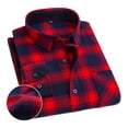 thumbnail image 1 of Camisa a cuadros cepillada de algodón puro para hombre, camisa informal a cuadros con solapa para todas las estaciones, para compras informales en casa, citas y oficina, 1 of 4