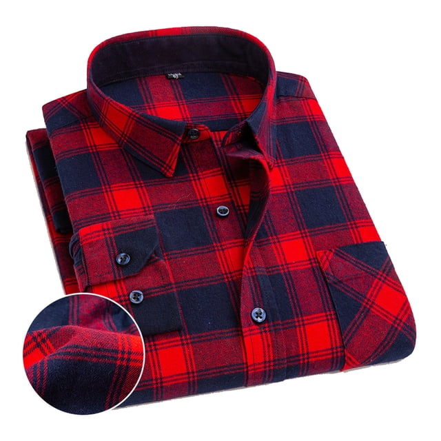 Camisa a cuadros cepillada de algodón puro para hombre, camisa informal a cuadros con solapa para todas las estaciones, para compras informales en casa, citas y oficina