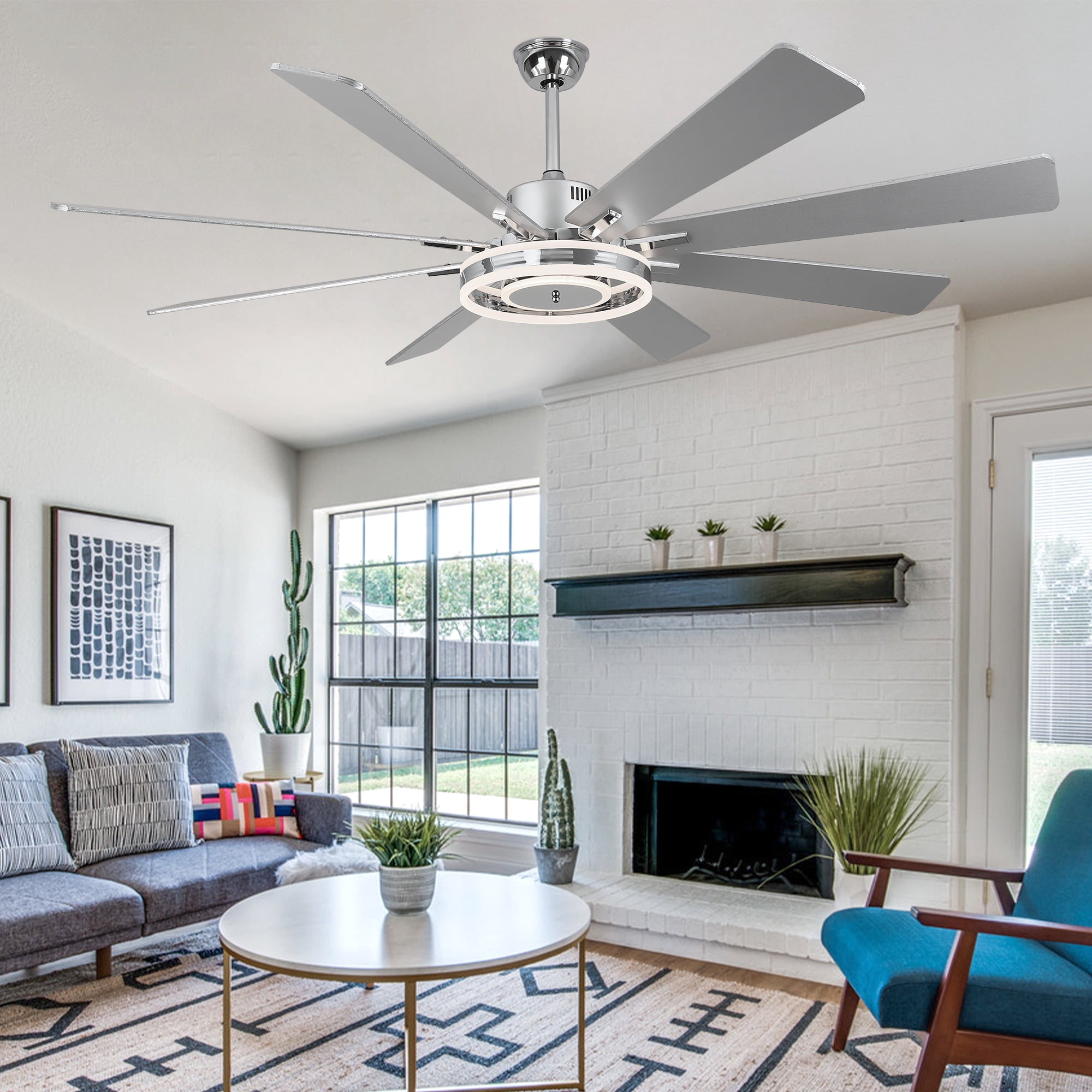 Chords Attic 72" Reversible 8-Blade Ceiling Fan with LED Lights, Remote 3-Color, 6-Speed and Timer